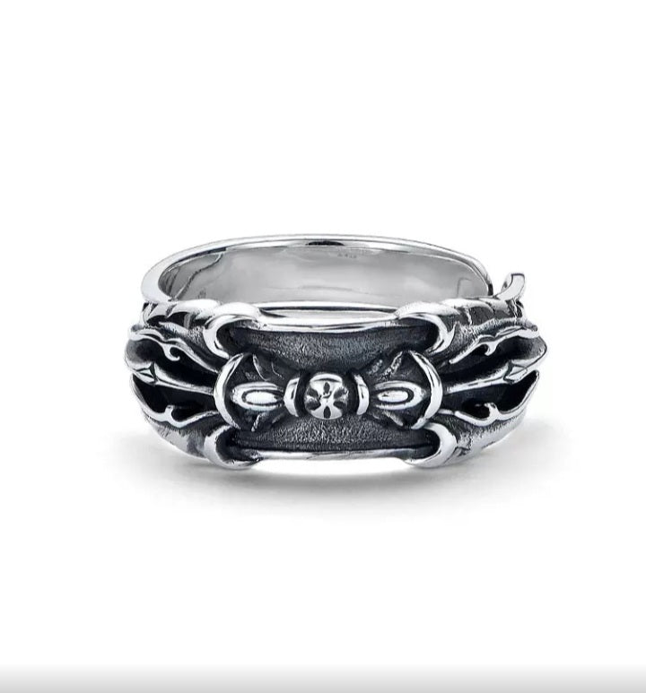 Silber Bandring Metall Ornament-Relief mit schwarzer Verzierung 925