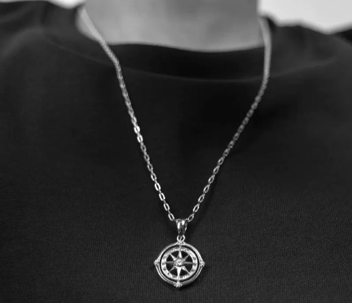 Vintage Silber Anhänger Kompass S925 mit Zirkonia