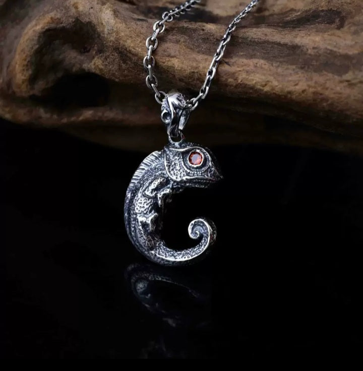 Vintage Silber Anhänger Chameleon S925 mit Granat Stein