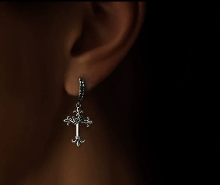 Vintage Silber Ohrhänger Fleur de Lis Cross S925