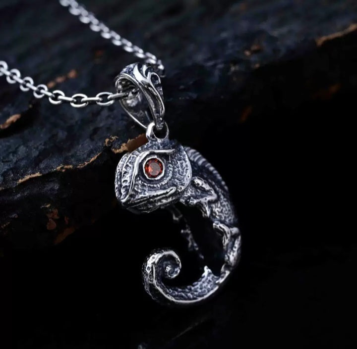 Vintage Silber Anhänger Chameleon S925 mit Granat Stein