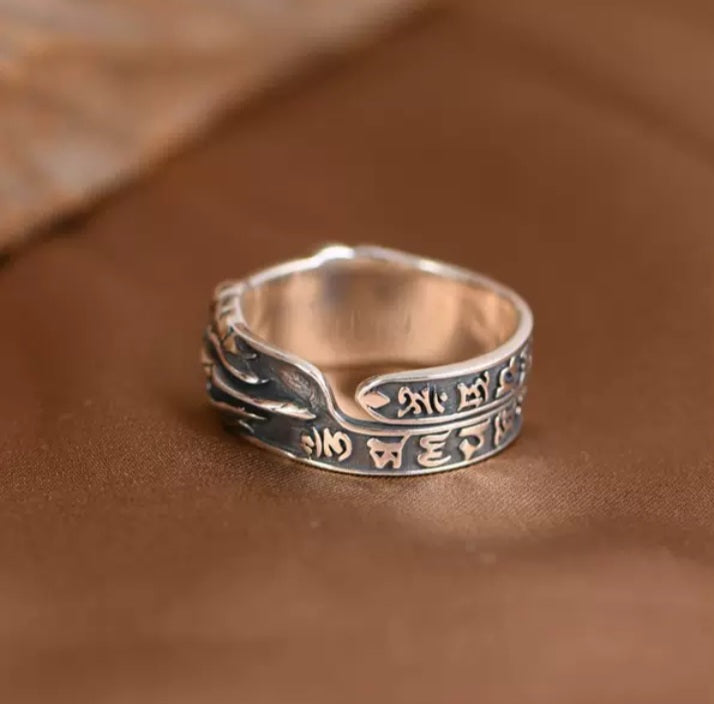 Silber Bandring Metall Ornament-Relief mit schwarzer Verzierung 925