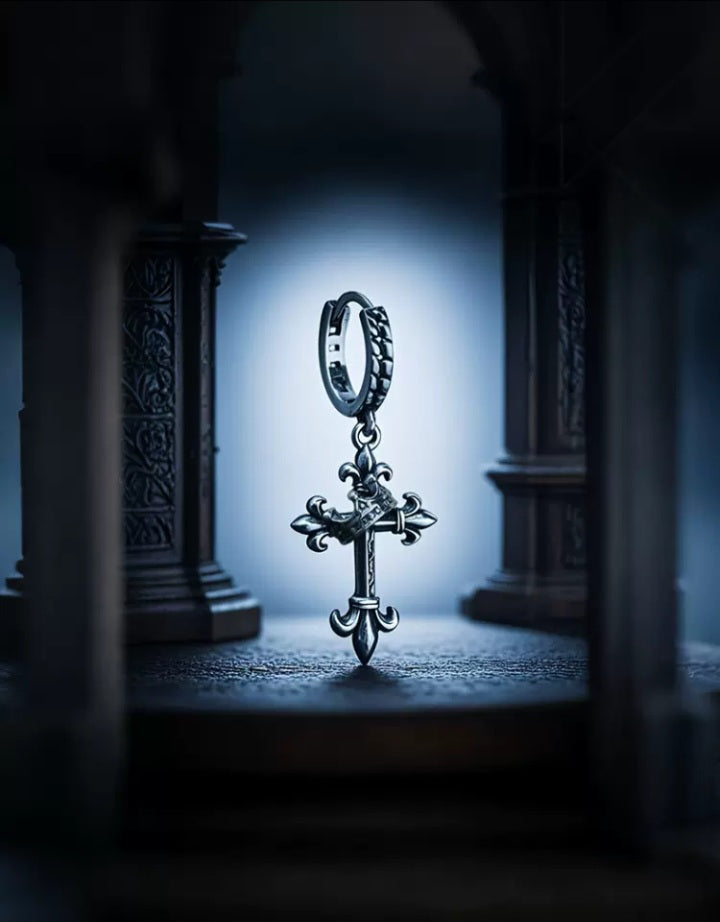 Vintage Silber Ohrhänger Fleur de Lis Cross S925