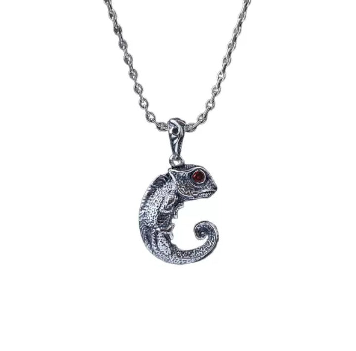 Vintage Silber Anhänger Chameleon S925 mit Granat Stein