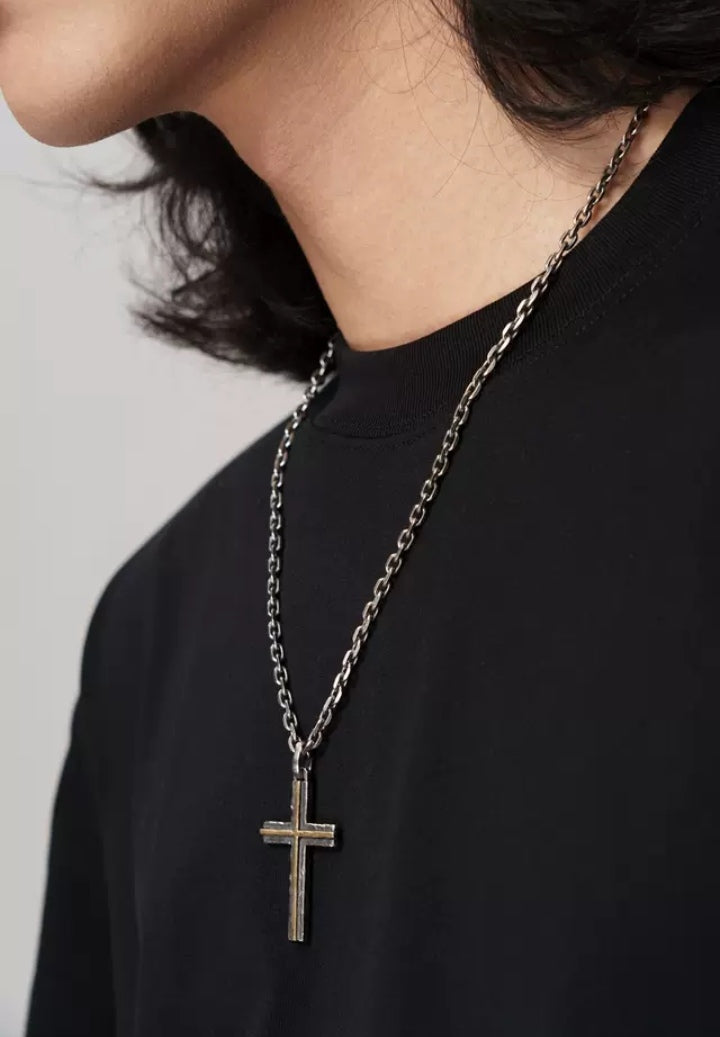 Halskette Ankerkette mit Kreuz-Anhänger Charm zweifarbig silber/gold