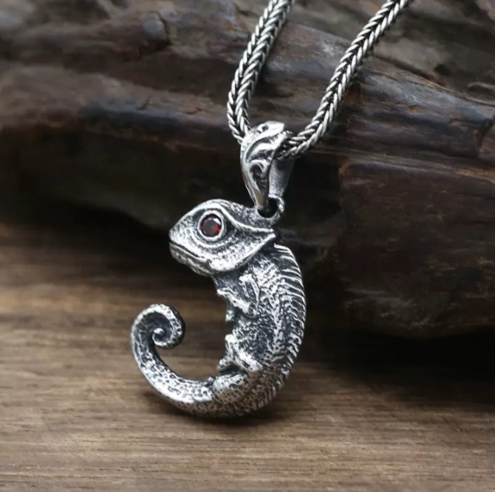 Vintage Silber Anhänger Chameleon S925 mit Granat Stein