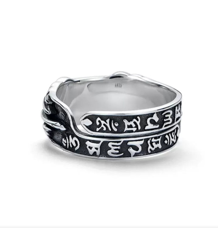 Silber Bandring Metall Ornament-Relief mit schwarzer Verzierung 925