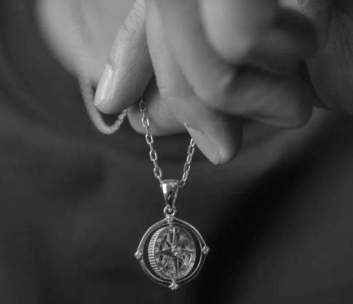 Vintage Silber Anhänger Kompass S925 mit Zirkonia