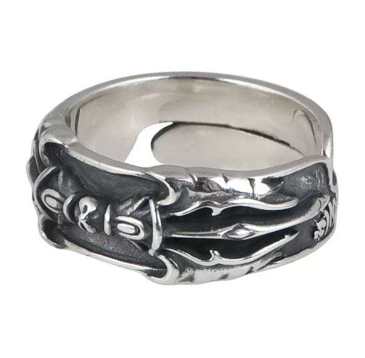 Silber Bandring Metall Ornament-Relief mit schwarzer Verzierung 925