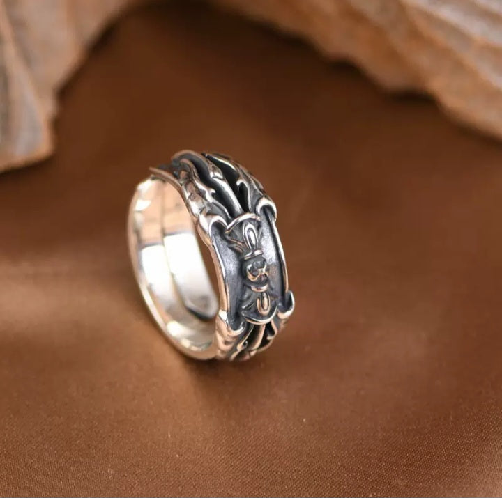Silber Bandring Metall Ornament-Relief mit schwarzer Verzierung 925