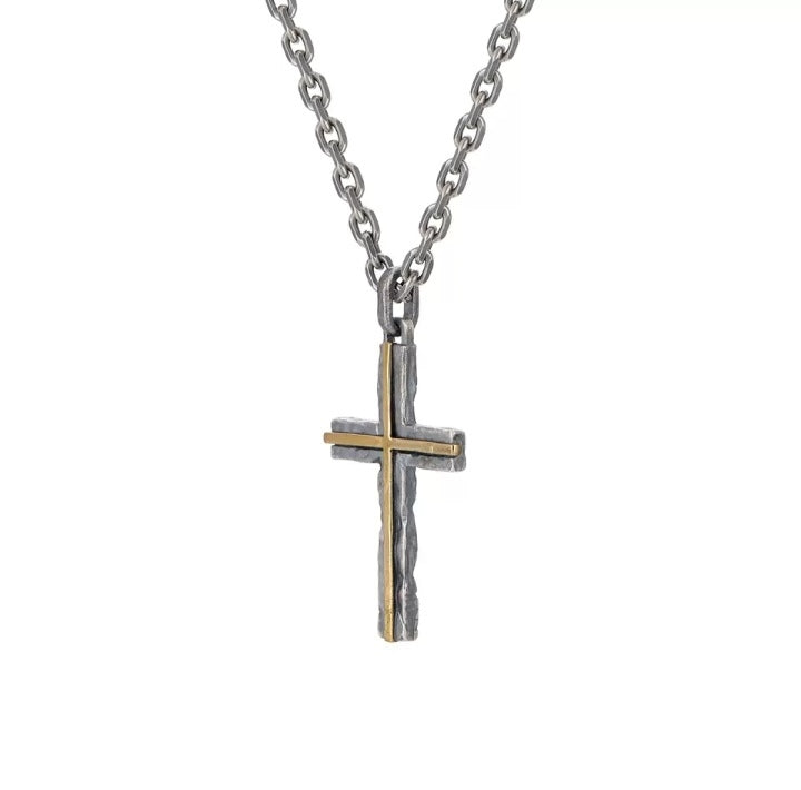 Halskette Ankerkette mit Kreuz-Anhänger Charm zweifarbig silber/gold