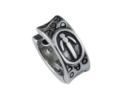 Silber Creolen-Ohrringe ovales Motiv mit schwarzem Emblem ohne Stein 1 piece