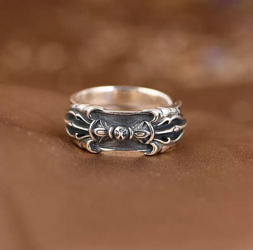 Silber Bandring Metall Ornament-Relief mit schwarzer Verzierung 925