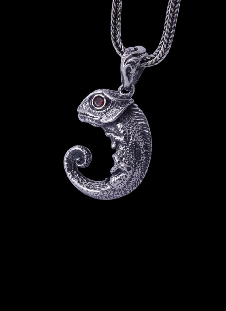 Vintage Silber Anhänger Chameleon S925 mit Granat Stein